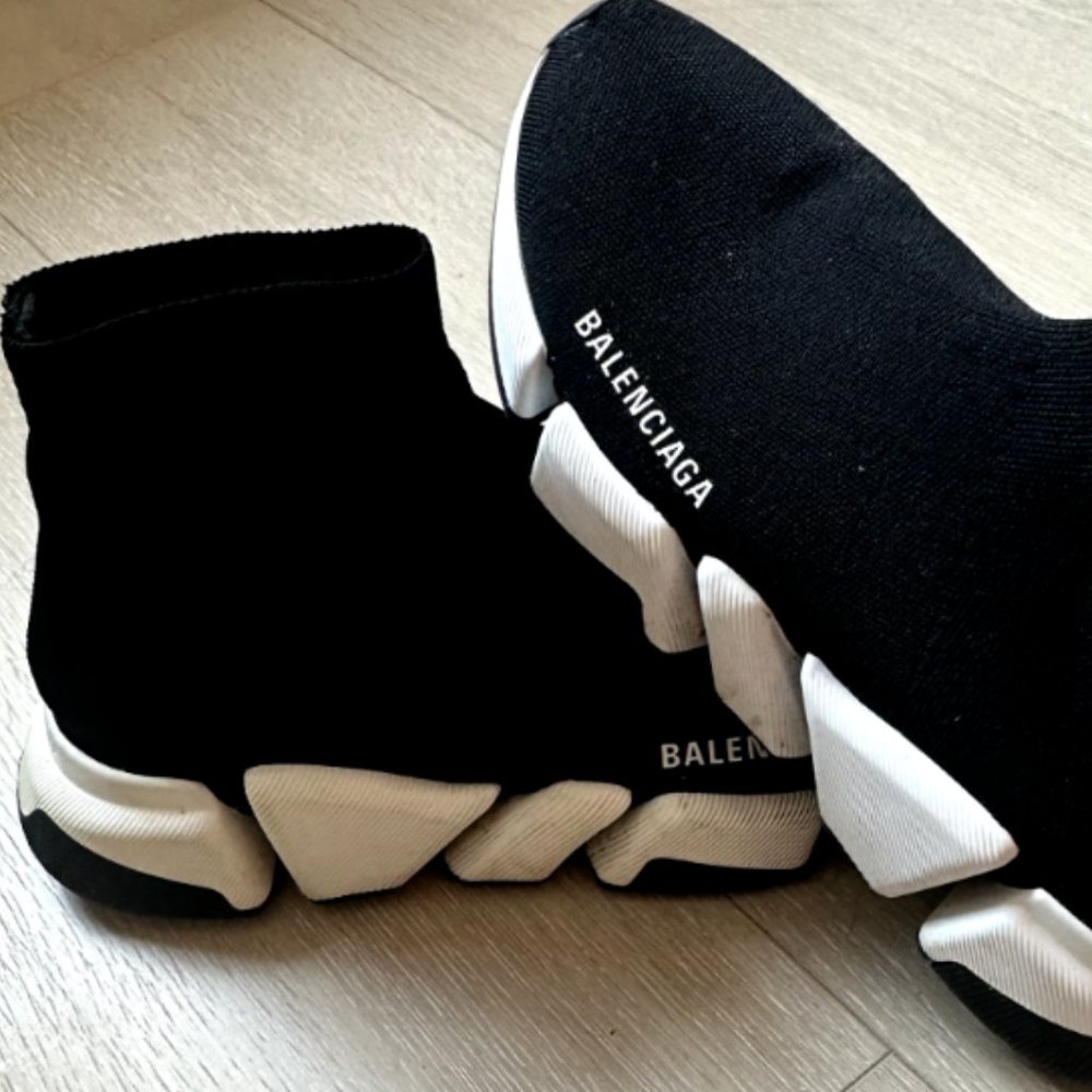 New 2023 Women's Balenciaga Speed Knit Sock Black White Sneakers Shoes Size 38